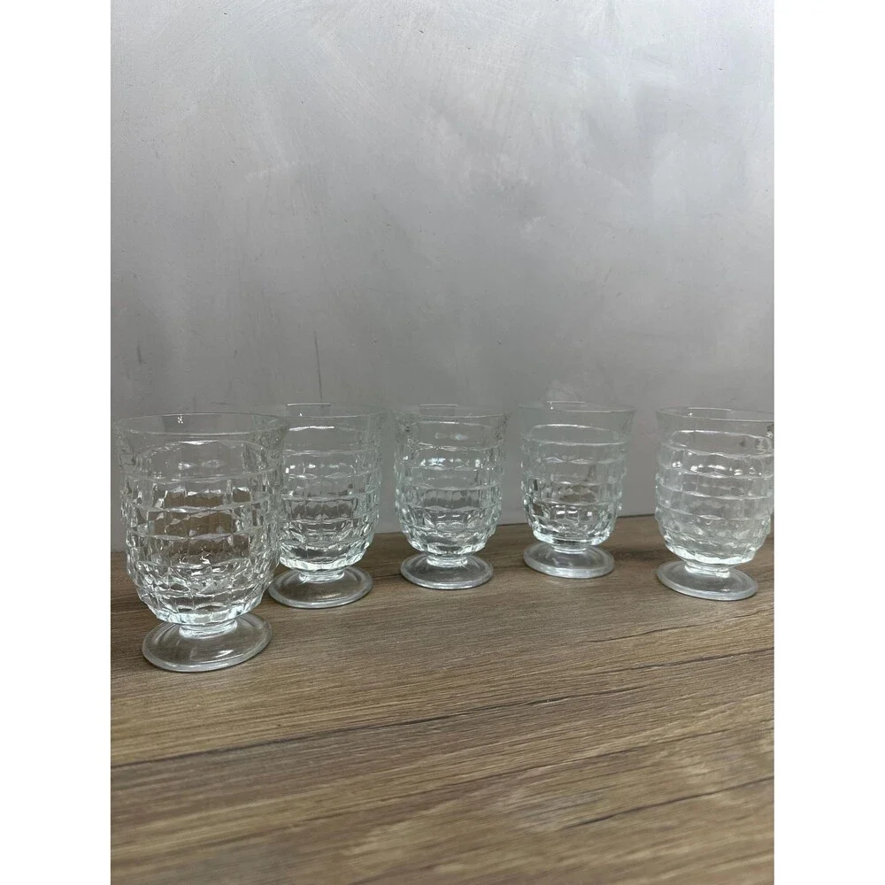 Vintage 1960s Indiana Glass Whitehall Cubist Clear Glass Set of 5 Mid Century